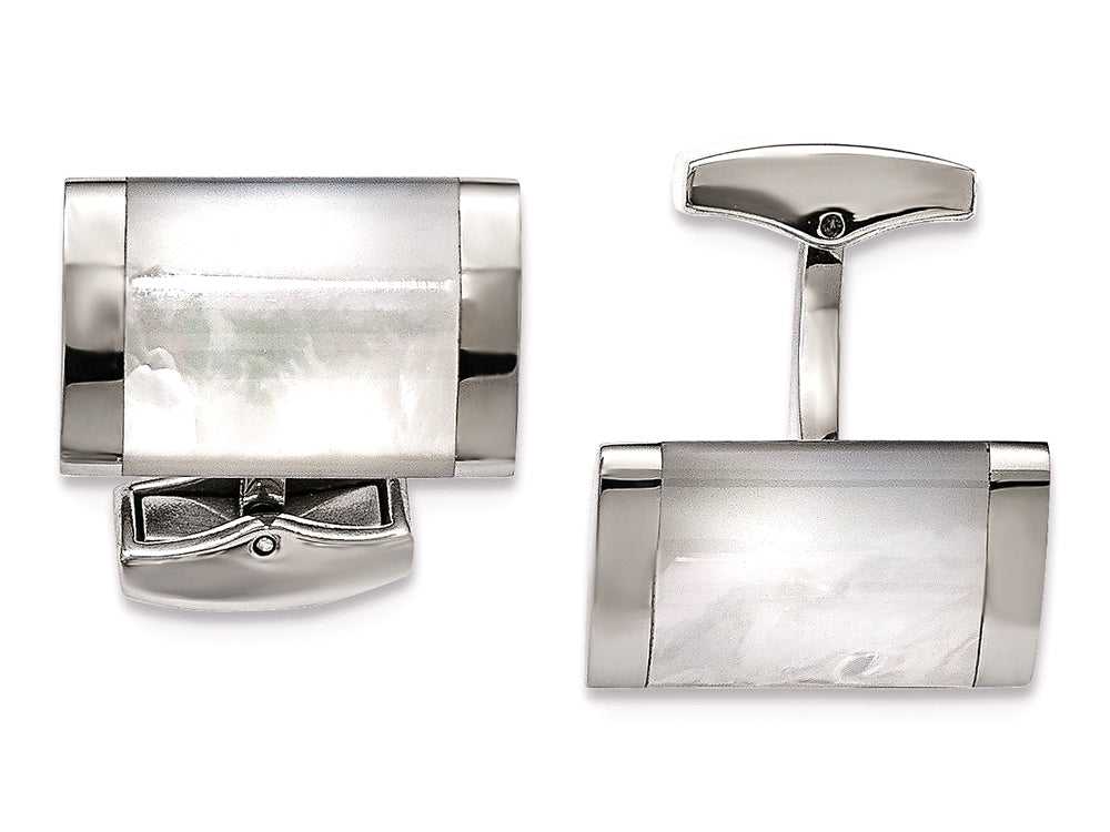 Chisel Stainless Steel Polished Mother Of Pearl Cuff Links