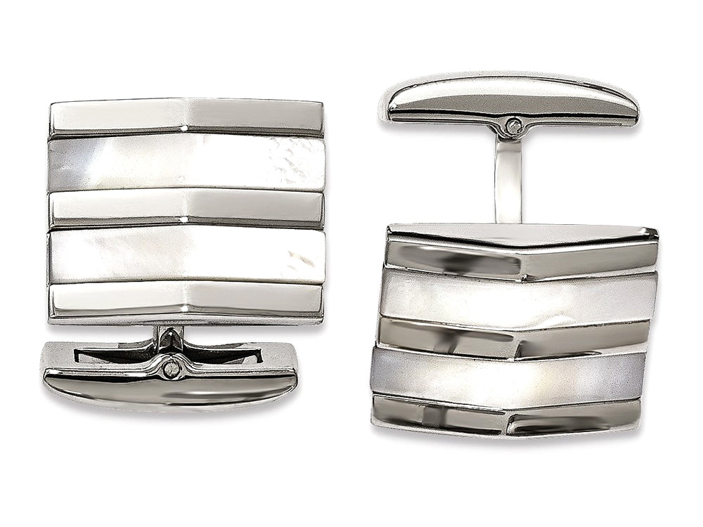 Chisel Stainless Steel Polished Mother Of Pearl Square Cuff Links
