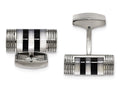 Chisel Stainless Steel Polished Mother Of Pearl And Onyx Cuff Links