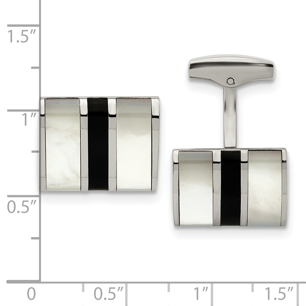 Chisel Stainless Steel Polished Black Semi-precious Stone and Mop Cuff Links