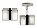 Chisel Stainless Steel Polished Black Semi-precious Stone and Mop Cuff Links
