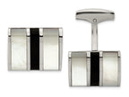 Chisel Stainless Steel Polished Black Semi-precious Stone and Mop Cuff Links