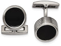 Chisel Stainless Steel Polished Grooved Round Black Ip Cuff Links