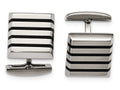 Chisel Stainless Steel Polished Black Rubber Square Cuff Links