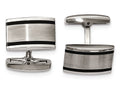 Chisel Stainless Steel Brushed And Polished Black Rubber Rectangle Cuff Links
