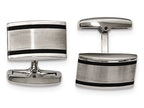 Chisel Stainless Steel Brushed And Polished Black Rubber Rectangle Cuff Links