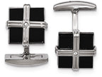 Chisel Stainless Steel Polished Black Ip CZ Square Cuff Links