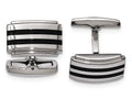 Chisel Stainless Steel Polished Black Rubber Rectangle Cuff Links