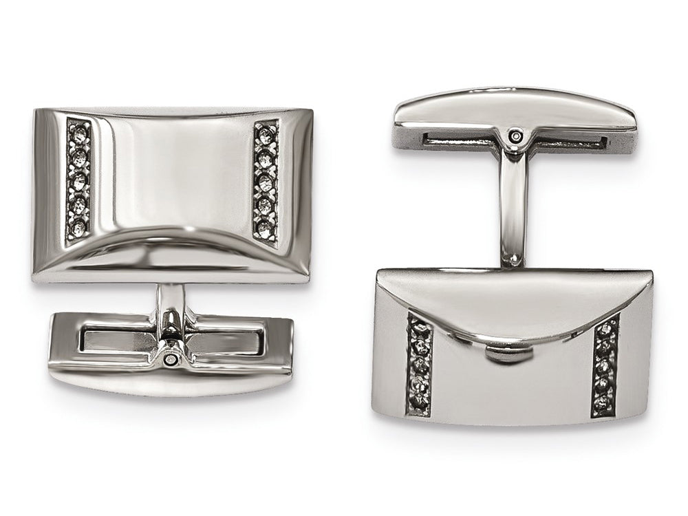 Chisel Stainless Steel Polished CZ Rectangle Cuff Links