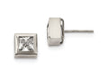 Chisel Stainless Steel Polished Square CZ Post Earrings
