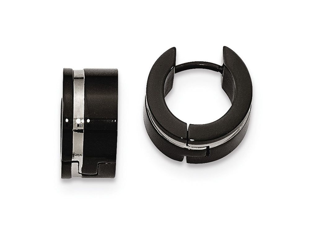 Chisel Stainless Steel Polished Black Ip Hinged Hoop Earrings