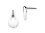 Chisel Stainless Steel Polished White Ceramic  Post Dangle Earrings