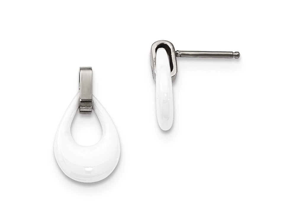 Chisel Stainless Steel Polished White Ceramic  Post Dangle Earrings