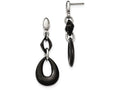 Chisel Stainless Steel And Black Ceramic Polished Dangle Post Earrings