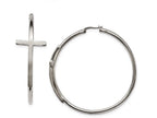 Chisel Stainless Steel Polished Large Cross on 3mm Thick Hoop Earrings
