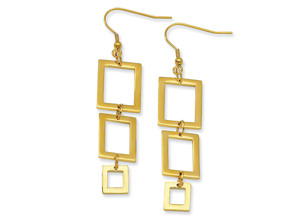 Chisel Stainless Steel Yellow Color IP-plated Rectangle Dangle Earrings