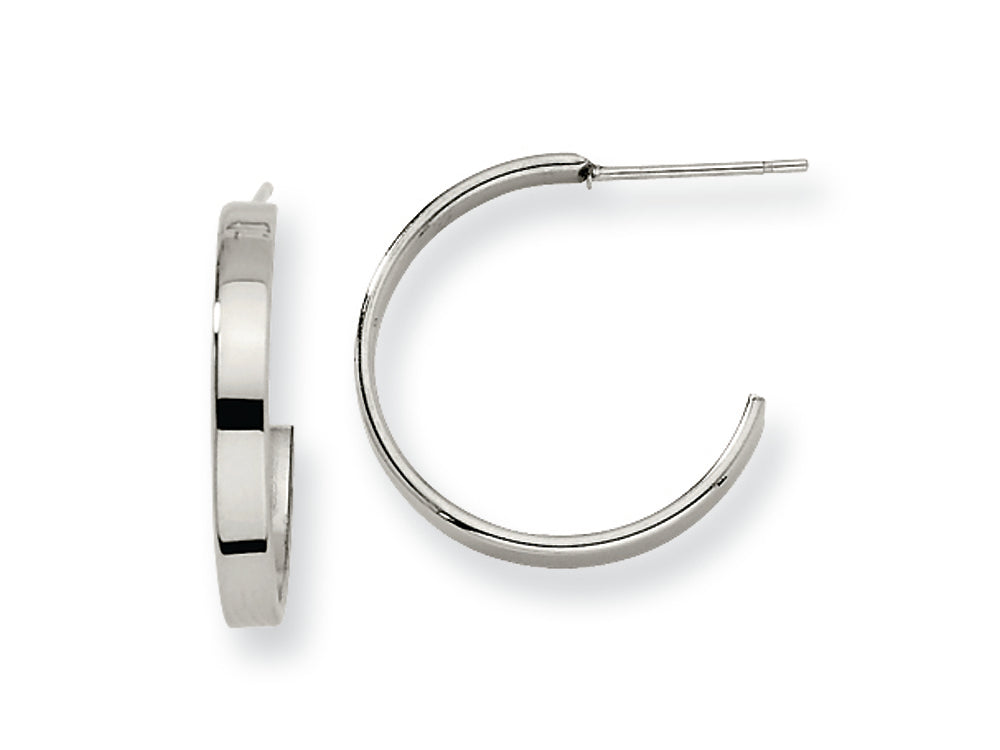 Chisel Stainless Steel 20mm Diameter J Hoop Post Earrings