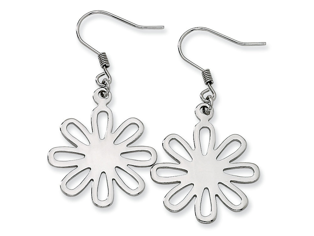 Chisel Stainless Steel Polished Large Flower Dangle Earrings