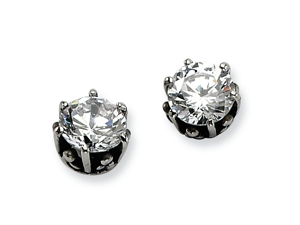 Chisel Stainless Steel Antiqued Round CZ Post Earrings