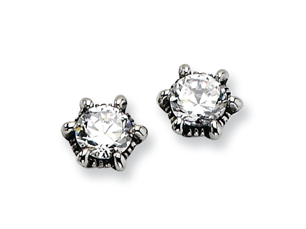 Chisel Stainless Steel Antiqued CZ Post Earrings