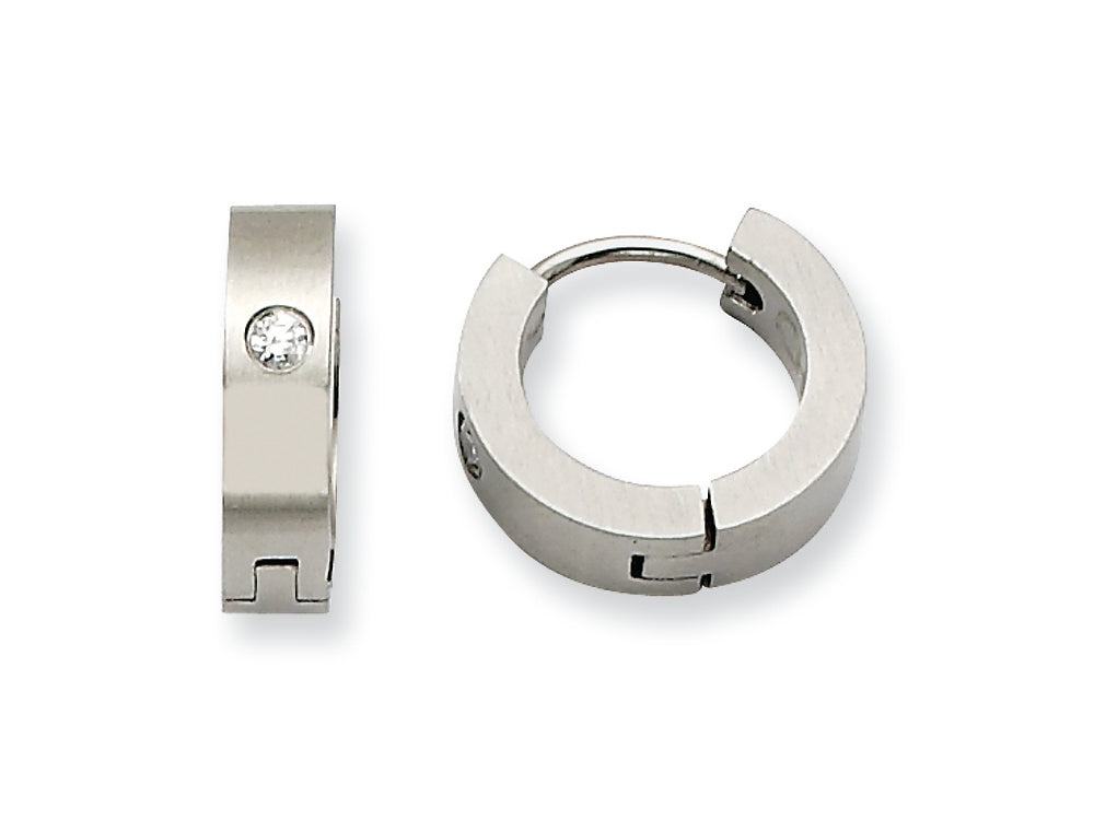 Chisel Stainless Steel CZ Brushed Hinged Hoop Earrings