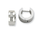 Chisel Stainless Steel CZ Cross Brushed and Polished Hinged Hoop Earrings