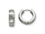 Chisel Stainless Steel CZ Brushed and Polished Round Hinged Hoop Earrings