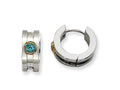 Chisel Stainless Steel Teal CZ and Yellow-plated Hinged Hoop Earrings