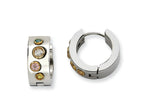Chisel Stainless Steel Multicolor CZ and Ip-plated Hinged Hoop Earrings