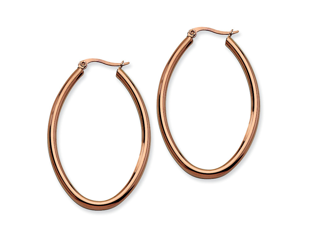 Chisel Stainless Steel Brown Plated 50mm Oval Hoop Earrings
