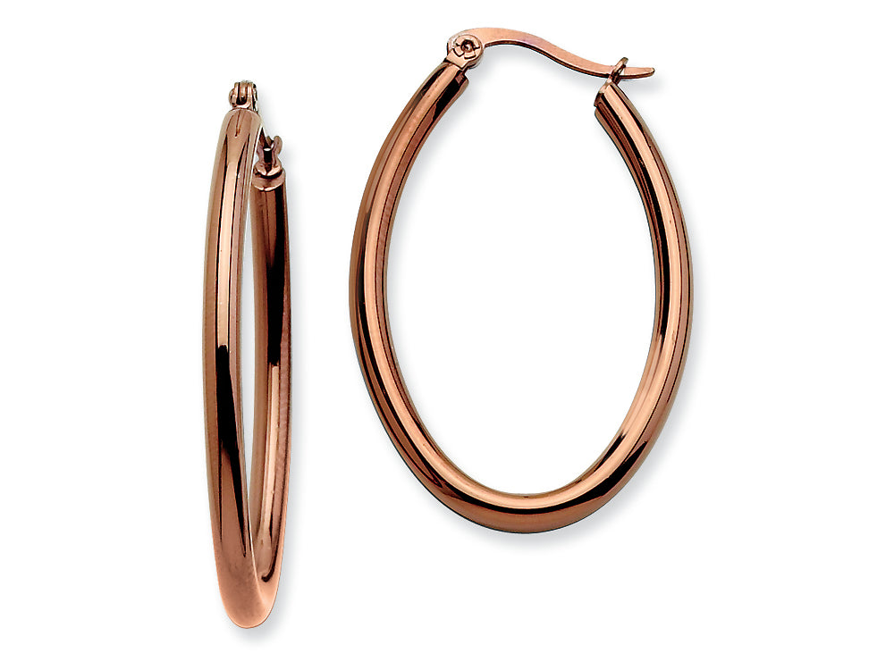 Chisel Stainless Steel Brown Ip Plated 40mm Oval Hoop Earrings