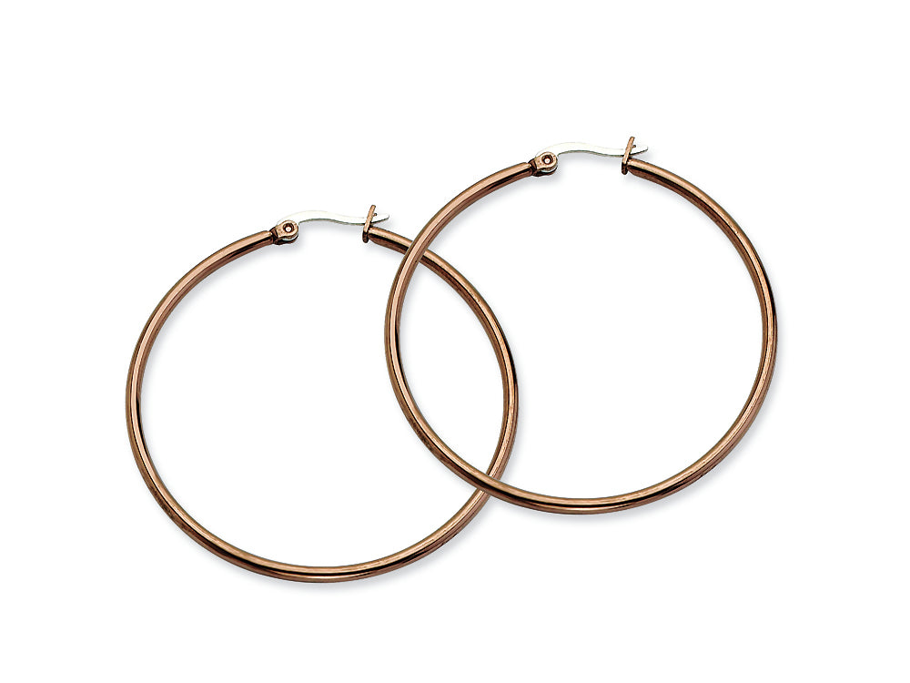 Chisel Stainless Steel Brown Ip Plated 48mm Hoop Earrings