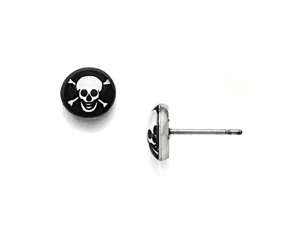 Chisel Stainless Steel Polished Skull Epoxy Post Earrings