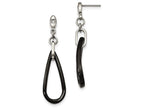 Chisel Stainless Steel Polished Black Ceramic CZ Dangle Post Earrings