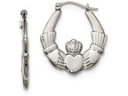 Chisel Stainless Steel Polished Claddagh Hoop Earrings