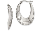 Chisel Stainless Steel Polished And Textured Half Circles Hoop Earrings