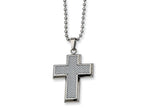 Chisel Stainless Steel Grey Carbon Fiber Cross Necklace - 22 inches