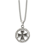 Chisel Stainless Steel Polished and Antiqued Cross In Circle 22in Necklace
