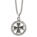Chisel Stainless Steel Polished and Antiqued Cross In Circle 22in Necklace
