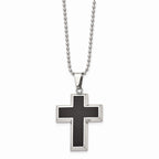 Chisel Stainless Steel Carbon Fiber Cross Necklace - 22 inches