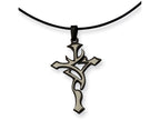 Chisel Stainless Steel Black Plated And Grey Accent Cross Necklace