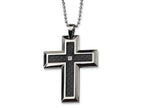 Chisel Stainless Steel Carbon Fiber Diamond Accent Cross Necklace - 24 inches