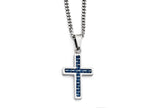 Chisel Stainless Steel Blue Carbon Fiber Inlay Polished Small Cross Necklace