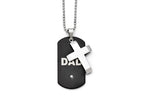 Chisel Stainless Steel Black Ip-plated Dog Tag With CZ Cross Necklace