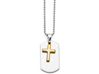 Chisel Stainless Steel Polished Dog Tag Yellow Ip-plated Brushed Cross Necklace