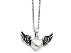 Chisel Stainless Steel Antiqued And Polished Heart With Wings Necklace