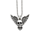 Chisel Stainless Steel Antiqued Skull With Wings Polished Necklace