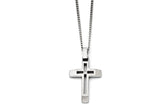 Chisel Stainless Steel Brushed And Polished Cross With CZ Necklace