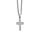 Chisel Stainless Steel Polished Grey Carbon Fiber Small Cross Necklace