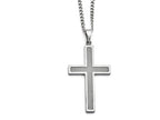 Chisel Stainless Steel Polished Grey Carbon Fiber Large Cross Necklace